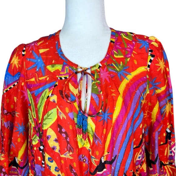NEW FARM RIO Magic Forest Cotton Mini Dress M Tropical Dopamine Colorful Boho - Picture 7 of 16